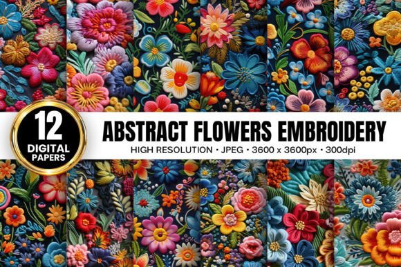 Abstract Flower Embroidery Digital Paper