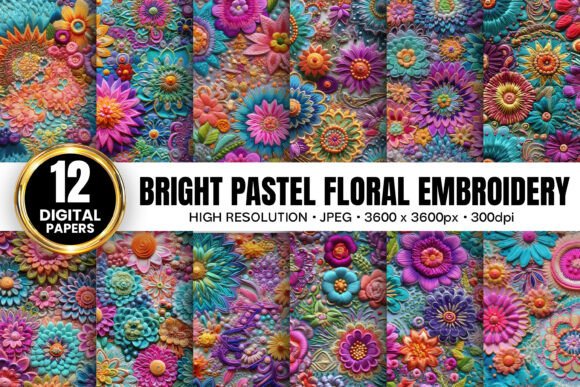 Bright Pastel Flowers Embroidery Pattern