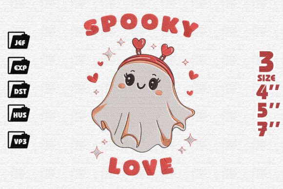 Cute Valentine Ghost Embroidery