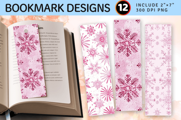 Pink Snowflakes Embroidery PNG Bookmark