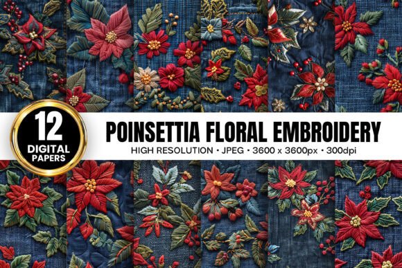 Poinsettia Flower Denim Embroidery Paper